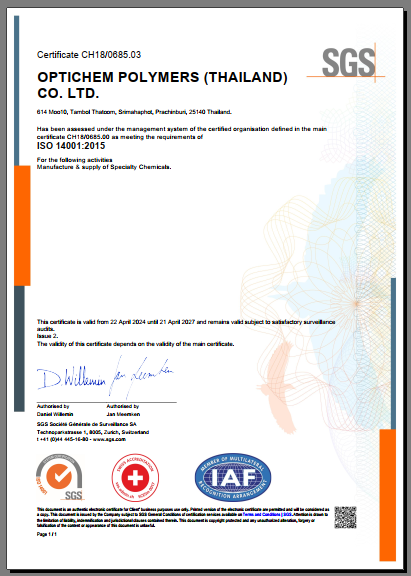 ISO 14001-2015 OPTICHEM Polymers (Thailand) Co. LTD