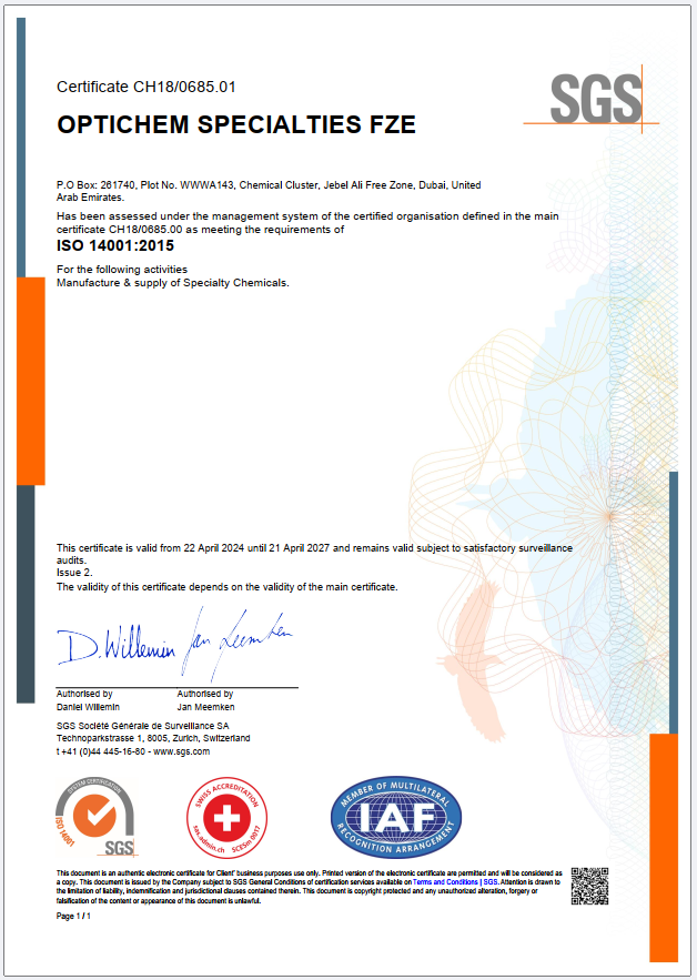 ISO 14001-2015 - OPTICHEM Specialties FZE