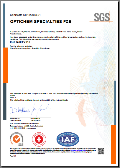 ISO 14001-2015 - OPTICHEM Specialties FZE