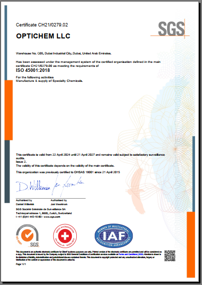 ISO 45001-2018 OPTICHEM LLC