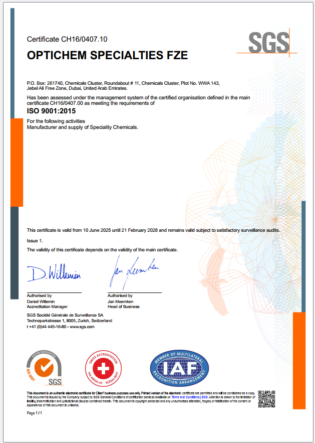 ISO 9001-2015 - OPTICHEM Specialties FZE