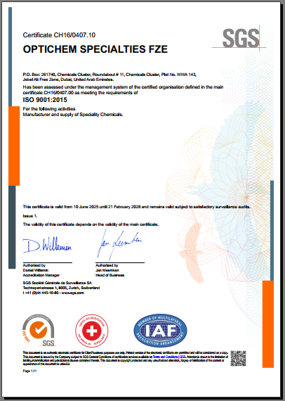 ISO 9001-2015 - OPTICHEM Specialties FZE