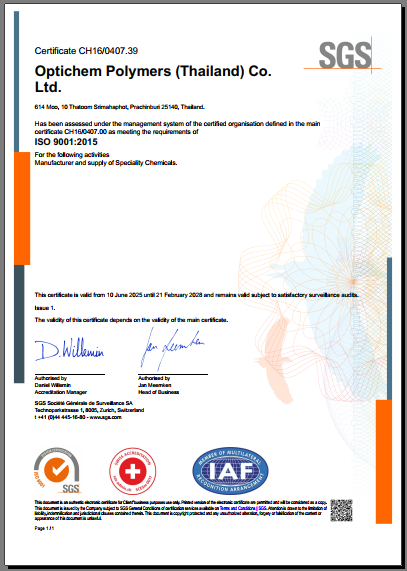 ISO 9001-2015 - OPTICHEM (Thailand) Co Ltd.